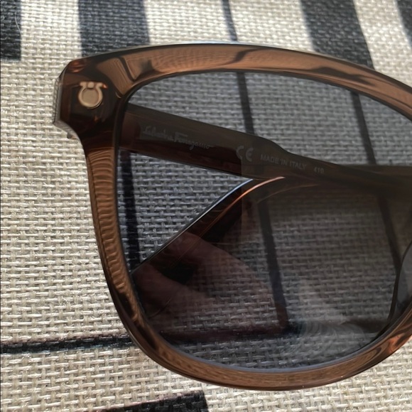 Salvatore Ferragamo Modified Rectangular  Brown Gancini Sunglasses main image 4